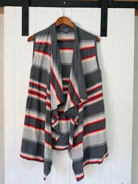 Eddie Bauer Striped Knit Vest in Gray, Red, Cream